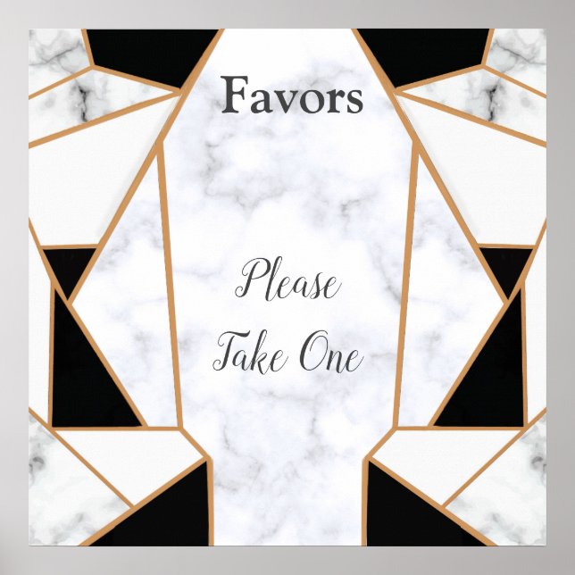 Modern Black Gold Abstract on White Marble Poster (Front)