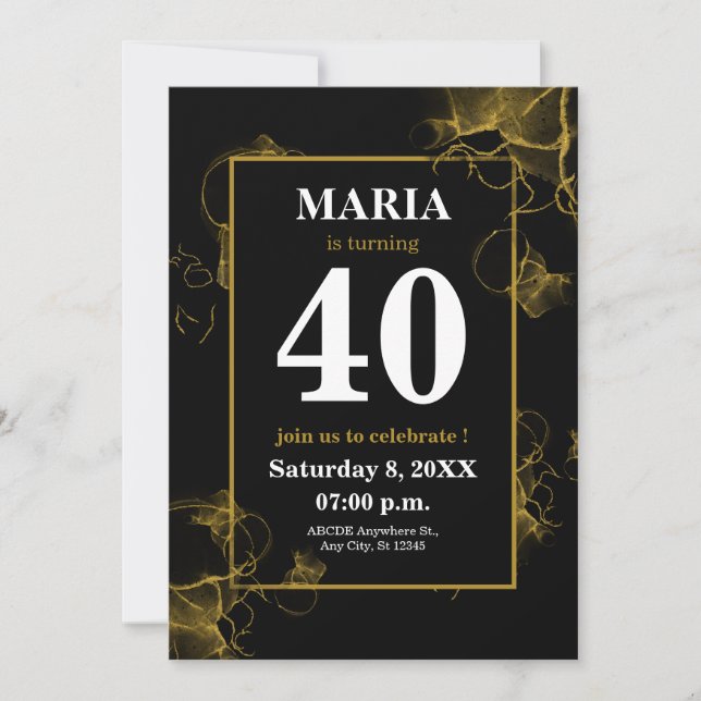 Modern Black gold Acrylic ink texture  Invitation (Front)