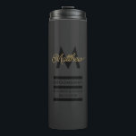 Modern Black & Gold Add Name & Monogram Groomsmans Thermal Tumbler<br><div class="desc">Elegant and modern golden typography to personalise with your groomsman's name and monogram,  your names and wedding date.</div>
