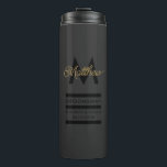 Modern Black & Gold Add Name & Monogram Groomsmans Thermal Tumbler<br><div class="desc">Elegant and modern golden typography to personalise with your groomsman's name and monogram,  your names and wedding date.</div>
