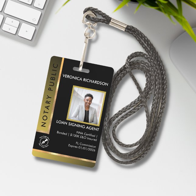 Modern Black & Gold Add QR Notary Photo ID Badge (Creator Uploaded)