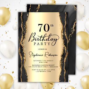 Modern Black Gold Agate 70th Birthday Invitation