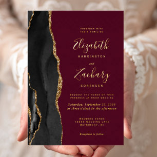 Modern Black Gold Agate Burgundy Wedding