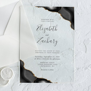 Modern Black Gold Agate Corners Wedding Acrylic Invitations