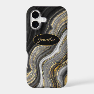 Modern Black & Gold Agate Crystal Personalise