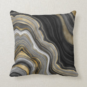 Modern Black & Gold Agate Gemstone Cushion