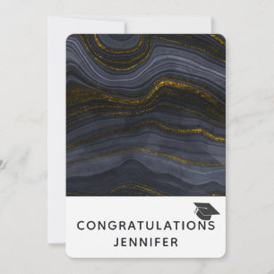Modern Black & Gold Agate Graduation Cap Holiday Card