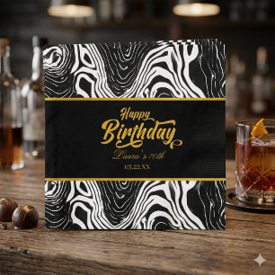 Modern Black & Gold Agate Happy Birthday  Napkin