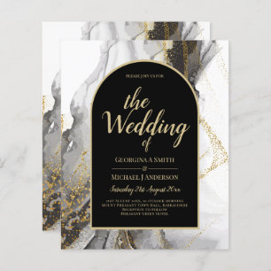 Modern Black Gold Agate Marble Glitter Wedding