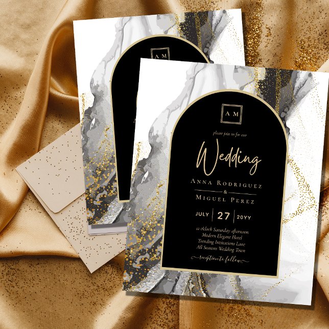 Modern Black Gold Agate Marble Glitter Wedding Flyer (Creator Uploaded)