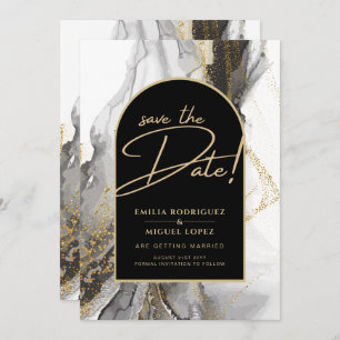 Modern Black Gold Agate Marble Glitter Wedding Invitation