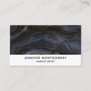 Modern Black & Gold Agate Stone Abstract Business Card