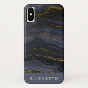 Modern Black & Gold Agate Stone Abstract iPhone X Case