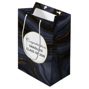 Modern Black & Gold Agate Stone Abstract Graduate Medium Gift Bag