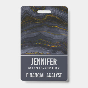 Modern Black & Gold Agate Stone Abstract ID Badge
