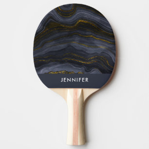 Modern Black & Gold Agate Stone Abstract Ping Pong Paddle