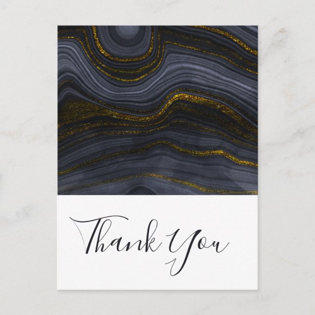 Modern Black & Gold Agate Stone Abstract Thank You Postcard (Front)