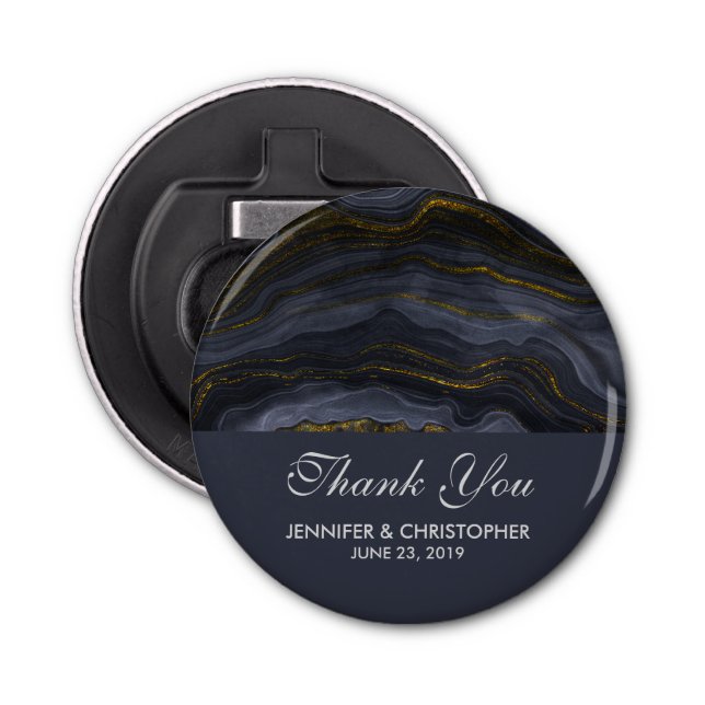 Modern Black & Gold Agate Stone Abstract Wedding Bottle Opener (Front)