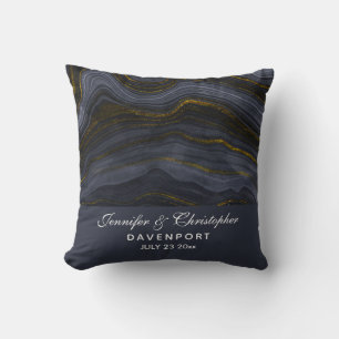 Modern Black & Gold Agate Stone Abstract Wedding Cushion