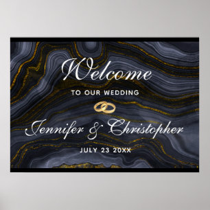 Modern Black & Gold Agate Stone Abstract Wedding Poster