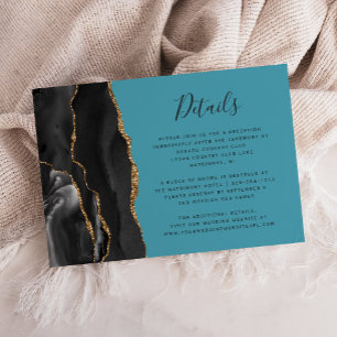 Modern Black Gold Agate Turquoise Wedding Details Enclosure Card