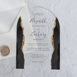 Modern Black Gold Agate Wedding Arch Acrylic Invitations