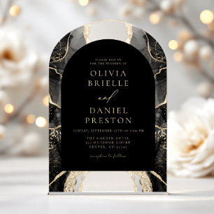 Modern Black Gold Agate Wedding Elegant Acrylic Invitations