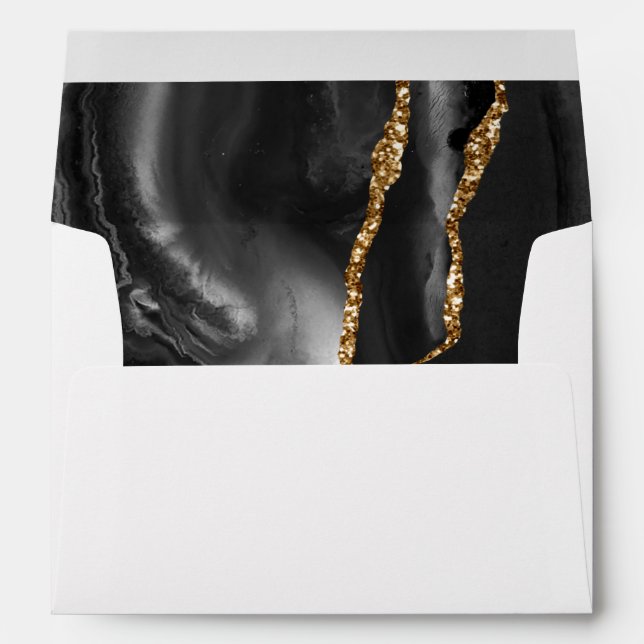 Modern Black Gold Agate Wedding Envelope (Back (Bottom))