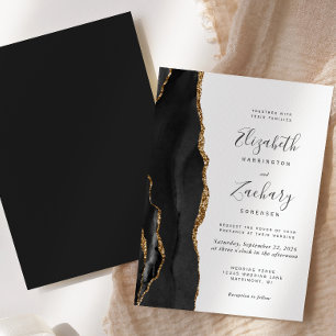 Modern Black Gold Agate Wedding Invitation