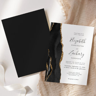 Modern Black Gold Agate Wedding Invitation
