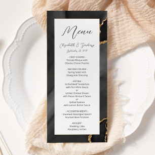 Modern Black Gold Agate Wedding Menu