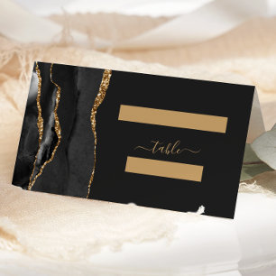 Modern Black Gold Agate Wedding Table Place Card