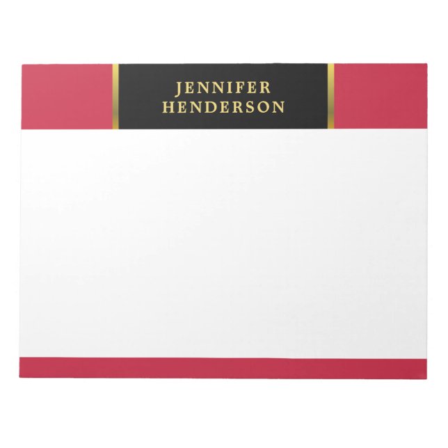 Modern black gold and cardinal red professional notepad (Front)