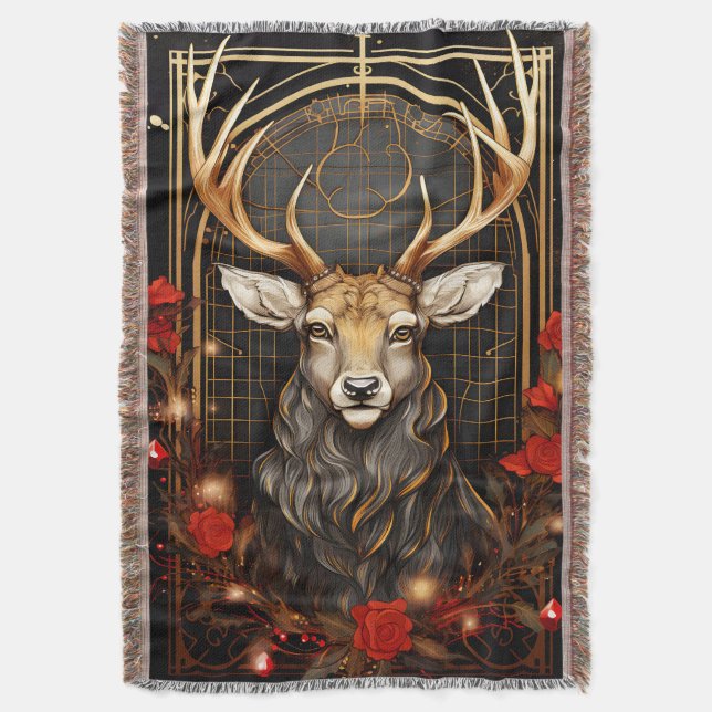 Modern Black Gold and Red Christmas Tree Throw Blanket (Front Vertical)