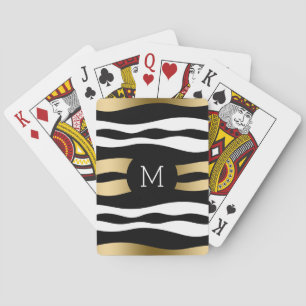 Modern Black Gold And White Zebra Stripes Playing Cards