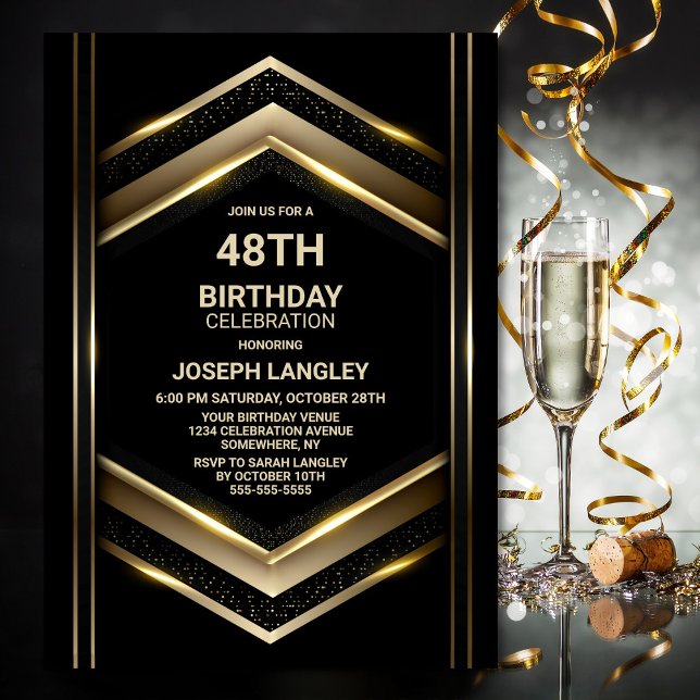 Modern Black Gold Any Age Birthday Party Invitation (Creator Uploaded)