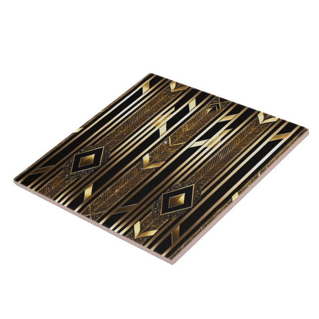Modern Black Gold Art Deco Collection Ceramic Tile (Side)