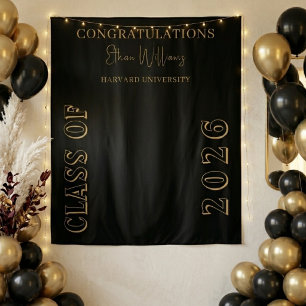 Modern Black Gold Art Deco Graduation Party Tapestry
