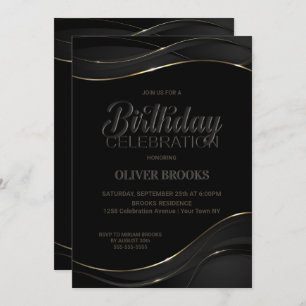 Modern Black Gold Birthday Celebration Invitation