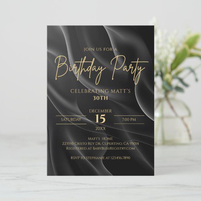 Modern black & Gold Birthday Invitation (Standing Front)