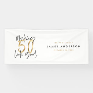 Modern black gold birthday simple elegant script b banner