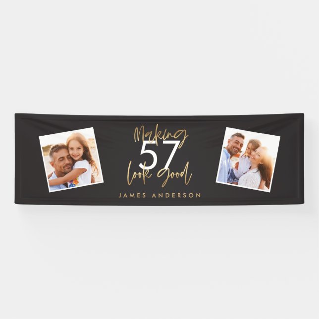 Modern black gold birthday simple elegant script b banner (Horizontal)