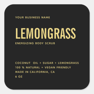Modern black gold body scrub product label