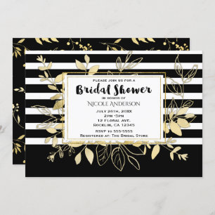 Modern Black Gold Botanical Glamour Bridal Shower Invitation