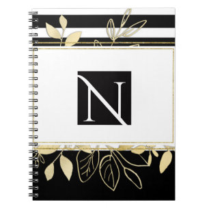 Modern Black Gold Botanical Glamour Chic Elegant Notebook