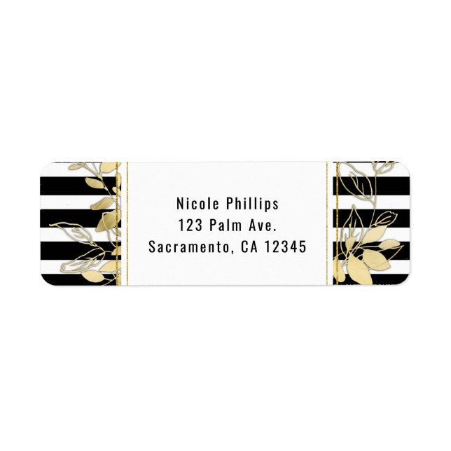 Modern Black Gold Botanical Glamour Chic Wedding Return Address Label (Front)