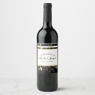 Modern Black Gold Botanical Glamour Chic Wine Label
