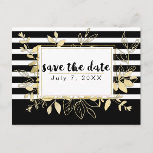 Modern Black Gold Botanical Glamour Save the Date Announcement Postcard