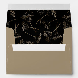 Modern Black & Gold Botanical Return Address Envelope