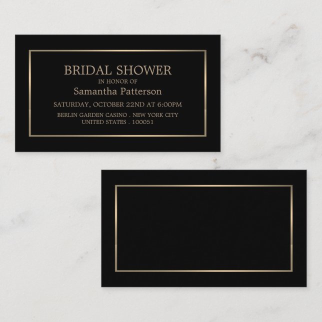 Modern Black & Gold Bridal Shower Ticket Invite (Front/Back)